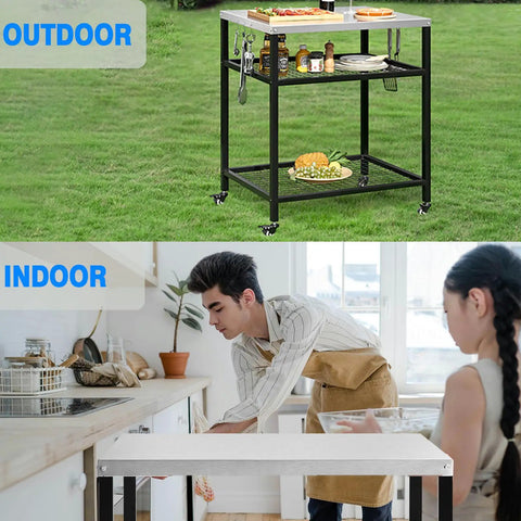 Stainless Steel Outdoor Grill Cart With Wheels For A Serious Outdoor Kitchen Setup Heavy Duty Pizza Oven Stand And Three Shelf Prep Table