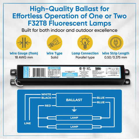 Diagram of Instant Start Centium Fluorescent Ballast For 3 F32T8 Lamps illustrating wiring connections and specifications.