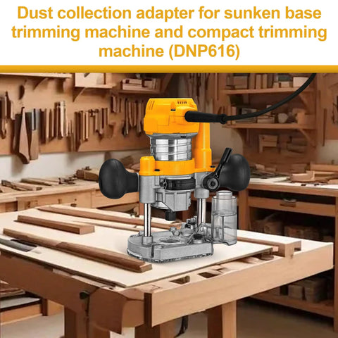DNP616 Dust Collection Adapter for Plunge Base Routers and DWP611 Compact Router in woodworking shop