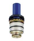 TurboStat Reversed Cartridge 3/4 Inch Replacement For Thermostatic Shower Valves, blue and chrome finish, front view