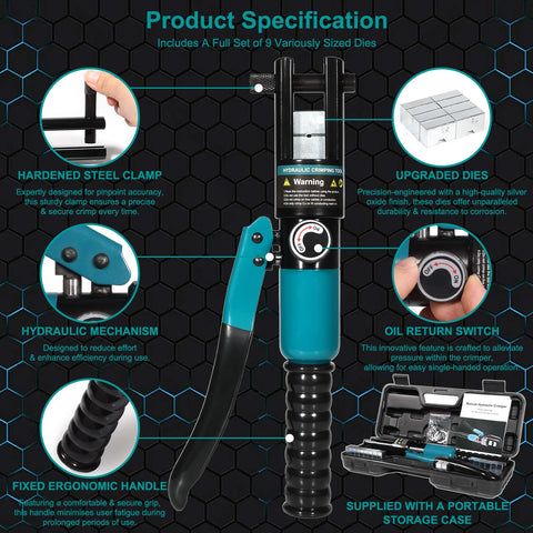 10 Ton Hydraulic Crimping Tool With 9 Dies For Battery Cable Terminals And Stainless Steel Wire Rope Crimping