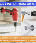 Red drill and Anchor Expander 870 Replacement for Caulking Anchors example, compatible with 84305 drill part, shown during use.
