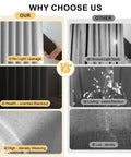 Comparison of Totally Night Ready 100 Percent Blackout Curtains For Bedroom, Thermal Insulated 63 Inch Long with competitor's product, showing no light leakage versus light spots.