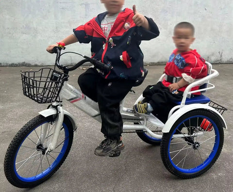 Dual Rider Trike With Rear Passenger Seat Outdoor Three-Wheel Pedal Tricycle With Pneumatic Tires Spoke Wheels