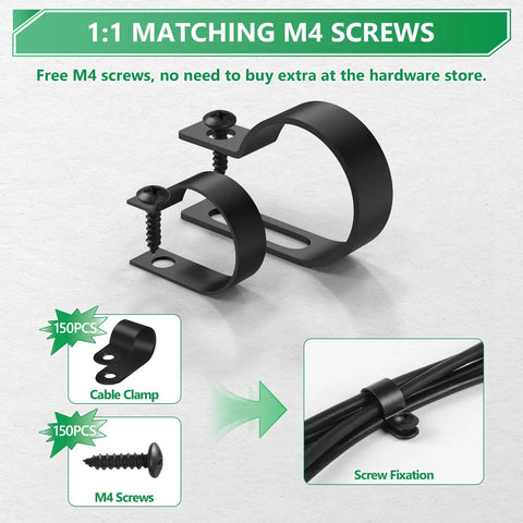 Dope Cable Management Clips Kit With Nylon R Type Fasteners, 6 Sizes And 290 Pieces, Includes M4 Screws, Black Plastic Cord Clamps