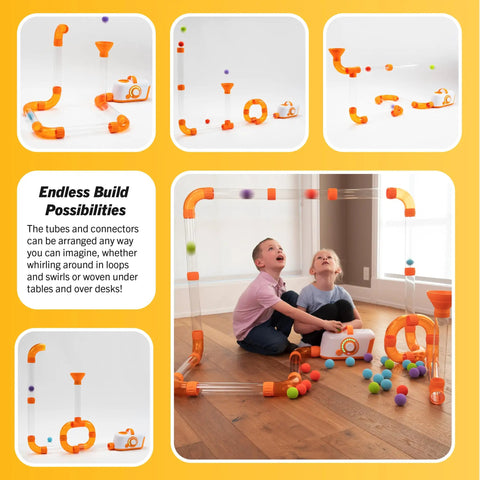 Air Toobz Original Air Powered STEM Building Toy For Kids And Teens With Foam Ball Tubes And Airflow Experiments setup