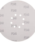 240 Grit Hook And Loop Sandpaper Discs For 9 Inch Drywall Sander 10 Pack Easy Install And Removal Durable Backing For A Smooth Finish On Walls And Ceilings No Fuss Swaps showing front side with dust holes.