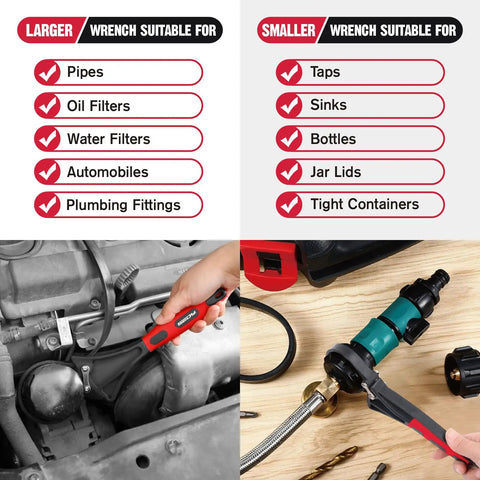 Heavy Duty Rubber Strap Adjustable Wrench Set, Includes 6 Inch And 4 Inch Wrenches, Oil Filter Jar Opener, instructions for use