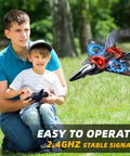 Father and son enjoy Foam RC Airplane For Kids And Adults, Two Point Four GHz Remote Control Plane With Colorful Lights outdoors