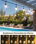 Smart Outdoor String Lights 123 Ft With 40 Dimmable Edison Bulbs IP65 Weatherproof WiFi App Control illuminating a poolside area
