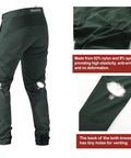 Rear view of Baggy Quick Dry Mountain Bike Pants for Men, Army Green, showing reinforced knees and ventilation holes, Size 34.