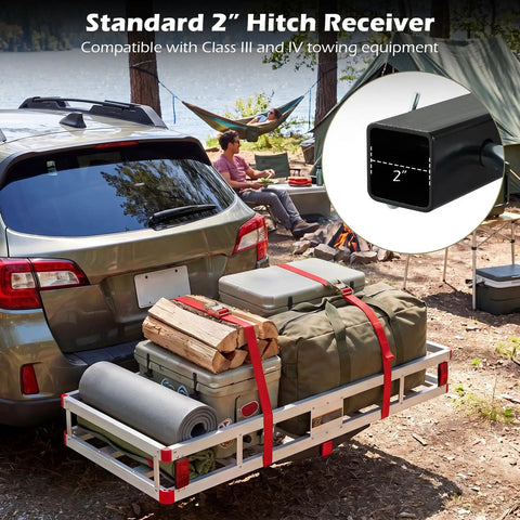 Heavy Duty Aluminum Hitch Cargo Carrier With 500 Lbs Capacity And Two Inch Receiver Mount For RV Camper SUV And Pickup Truck Rugged Road Trip Gear