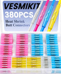 380 Piece Heat Shrink Butt Connectors Kit with organized color-coded marine grade connectors in a plastic storage case.