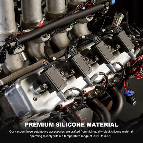 Super Cool 6-Piece Silicone Vacuum Line Kit With Huge Hose Connectors Set For Cars Heat Resistant Tubing Perfect For Various Auto Piping Systems And Engine Swaps Make Your Ride Look And Run Smoother. black silicone vacuum hoses on engine intake