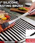 16-inch silicone basting brush in use from the 4 Piece BBQ Grill Tools Set with spatula fork tongs and silicone brush