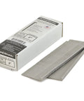 16 Gauge 2 Inch Stainless Steel L-Cleat Flooring Nails Collated Box Of 1000 For Tongue And Groove Hardwood Flooring Installations Pro Grade Durable Corrosion Resistant Fastener, box and nails displayed.
