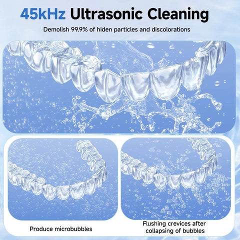 Ultrasonic Denture Cleaner Pod 45kHz With Digital Timer 200ml 4 Modes For Dentures Aligners Night Guards Mouth Guards Toothbrushes And Jewelry Pro Grade Deep Clean For All Dental Appliances, aligner cleaning bubbles