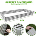 Two Pack 8x4x1ft Raised Garden Bed Kit Galvanized Metal Planter Boxes For Outdoors Ideal For Vegetables Flowers And Herbs With Easy Assembly And Durable Weatherproof Build, showing dimensions and installation details.