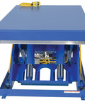 Heavy Duty Electric Hydraulic Lift Table 36X48 5000 Lb Capacity with blue platform and hydraulic lift system.