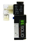 Close-up of Compact 1/4 Inch NPT 3 Way 2 Position Pneumatic Solenoid Valve DC 12V With Aluminum Body IP65 Rated For Dust And Water