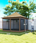 12 X 12 Ft Pop Up Canopy Tent With Mesh Netting UPF50 Instant Sun Shelter Height Adjustable Easy Setup Carry Bag Included Bugproof Garden Patio Event Shelter Beige installed in garden