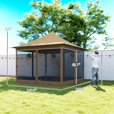 12 X 12 Ft Pop Up Canopy Tent With Mesh Netting UPF50 Instant Sun Shelter Height Adjustable Easy Setup Carry Bag Included Bugproof Garden Patio Event Shelter Beige installed in garden