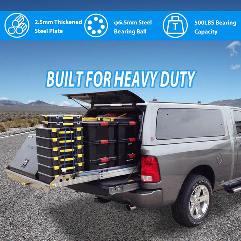 Heavy Duty Drawer Slides With Lock And Full Extension Ball Bearing Rails installed in truck bed with toolboxes