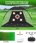 10x7Ft Golf Net With Practice Mat for backyard driving, chipping, swing practice net setup with accessories