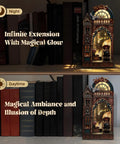 LED 3D Puzzle Magic Station Book Nook Kit With Interactive Wooden Miniatures, night and day bookshelf decor view