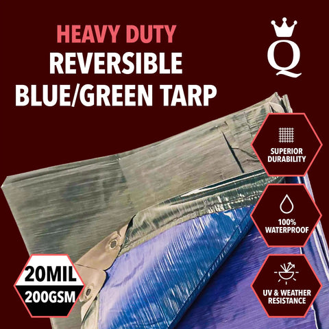 Ultra Rugged Waterproof Tarp 20x25 Heavy Duty UV And Tear Resistant, blue and green reversible tarp 20 mil 200 GSM