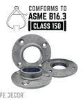 2 Inch Malleable Iron Floor Flanges Set Of 4 For Standard 2 Inch Threaded Pipes And Fittings, industrial steel grey, shown