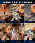 Mini Cordless Rotary Tool Kit Pen Shaped And Rechargeable With Five Adjustable Speeds Type C Fast Charge used for drilling, sanding, and polishing.