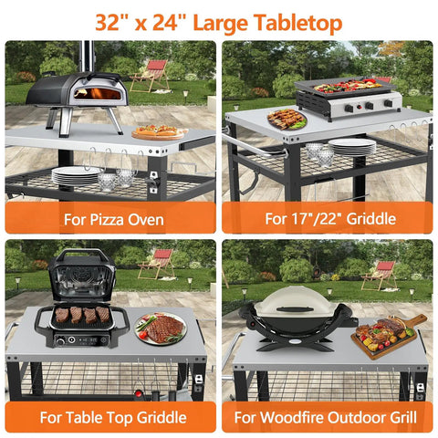 Stainless Steel Pizza Oven Table For Ooni And Other Grills Heavy Duty Outdoor Grill Cart With Wheels And Handle 32 By 24 Inch