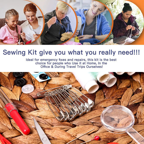 Portable Sewing Kit With Case for Home, Travel, and Quick On The Go Repairs with scissors, needles, thread, and pins.