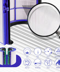 Close-up of TP04 Replacement Filter for 360 Degree Pure Cool Air Purifiers with magnified filter details and features icons.