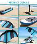 Inflatable Hydrofoil Board and Wing Foil Kit for Water Sports Ready to Ride 141x82 Inch setup with surfboard and carbon fiber hydrofoil parts.