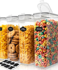 4 Pack Cereal Storage Containers, 4L Airtight Food Jars With Lids, BPA-Free Clear Canisters For Pantry Organization, Labels Included