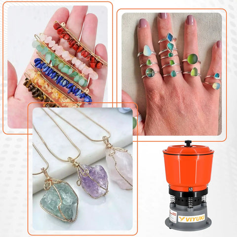 9Lb Vibratory Tumbler Polishing Machine For Rocks And Metal Parts Great For Rock Tumbling Jewelry Making And Craft Projects with polished gemstones and jewelry.