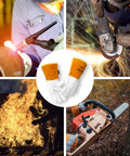 Heavy Duty Leather Work Gloves For Welding And Heat Protection, 12 Pairs Cowhide Split Leather, shown in various work scenarios.
