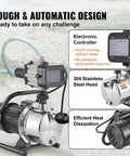 1HP Shallow Well Pump Portable Jet Pump With Automatic Controller 1380 GPH 145 Ft Head Stainless Steel Water Transfer