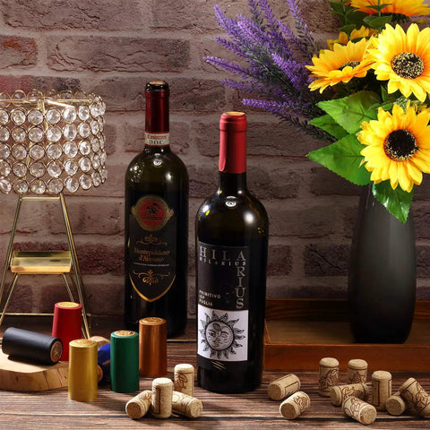Top Shelf Setup Featuring 120 Natural Wine Bottle Corks Paired With 120 Heat Shrink Capsule Seals on a rustic wooden table.
