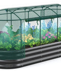 Self Watering Raised Garden Bed Kit With Mesh Cover Large Oval Galvanized Outdoor Planter For Vegetables Herbs And Flowers