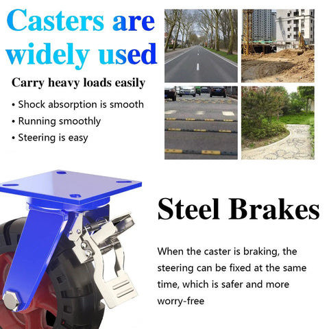 Heavy Duty Swivel Caster Wheel Set 6 8 10 12 Inch 2000 Lb Load Per Caster Quiet Mute Castors With Brakes For Wheelbarrows