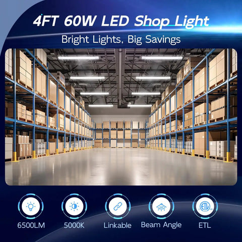 Hella Bright 60W 4Ft Linkable Led Shop Light Delivers 6500 Lumens Of Sick Daylight White Glow Perfect For Garage Basements And Heavy Duty Projects With Zero Hassle Setup And Top Tier Energy Savings