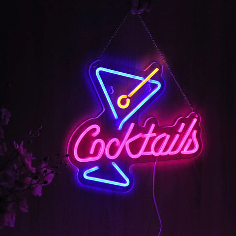 Lit Neon Sign Cocktails For Home Bar And Man Cave Led Dimmable Lights 15x13 Inch USB Cable 70 Inches Flexible Silicone Neon Art