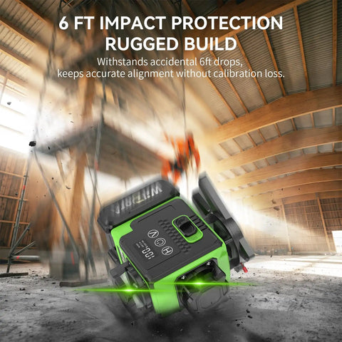 16 Line Green Laser Level Kit With 4x360 Degree Beams Auto Self Leveling For Pro Grade DIY Renovations Long Range Remote Dual 4800mAh Batteries 48 Hour Runtime Tripod And Hard Case, drop tested