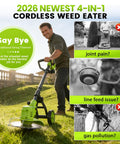 Man using Cordless Weed Wacker With Wheels 4 In 1 Electric Weed Eater Brush Cutter Edger And Trimmer on lawn