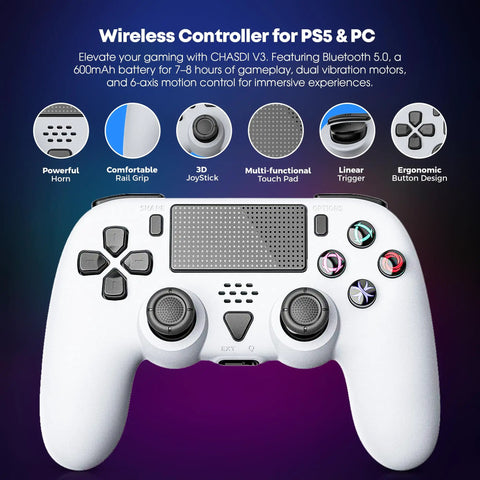 Pro Wireless Controller For PS5 And PC With Turbo Macro Back Buttons Dual Vibration Motion Control USB C Charging shown front view