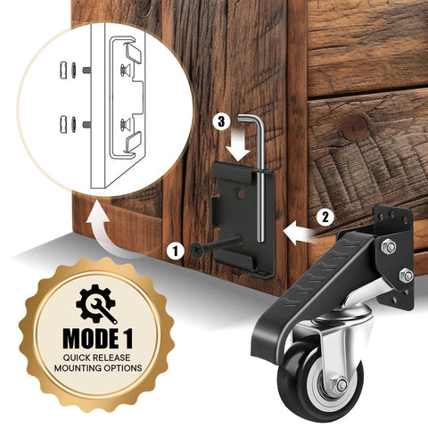 Mounting tutorial for Heavy Duty Workbench Casters Kit 600 Lb Capacity Set Of 4 with quick-release and two mounting options