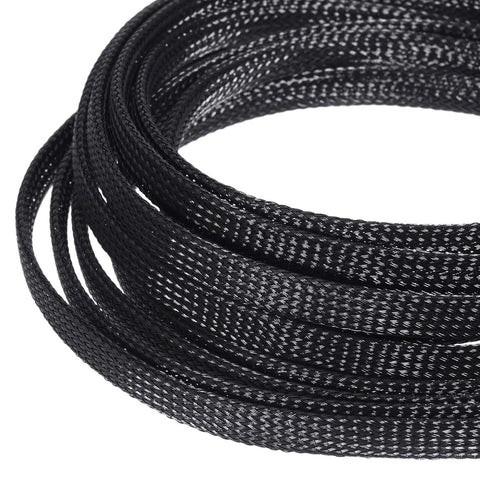 Expandable Braided Cable Sleeve Kit Made From PET 50Ft Total Includes 1/2 Inch 1/4 Inch And 3/8 Inch Sizes Black 3 Rolls
